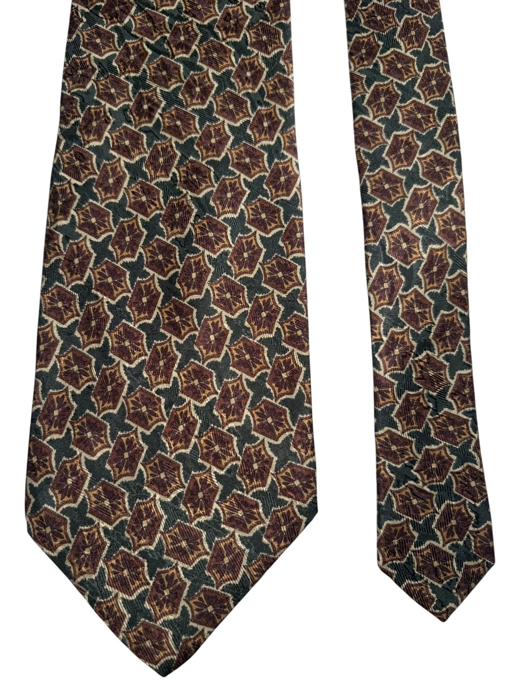 Yves Saint Laurent YSL Silk Brown Green Medallion Made in Italy Designer Tie